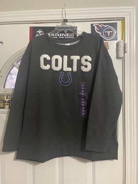 NFL Colts Dark Gray Crewneck Sweatshirt with White Lettering and Blue Logo
